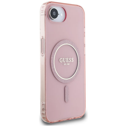 MagSafe hoesje voor Apple iPhone 16e, Guess, IML Glitter Circle, Roze