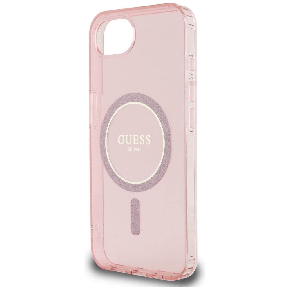 MagSafe hoesje voor Apple iPhone 16e, Guess, IML Glitter Circle, Roze