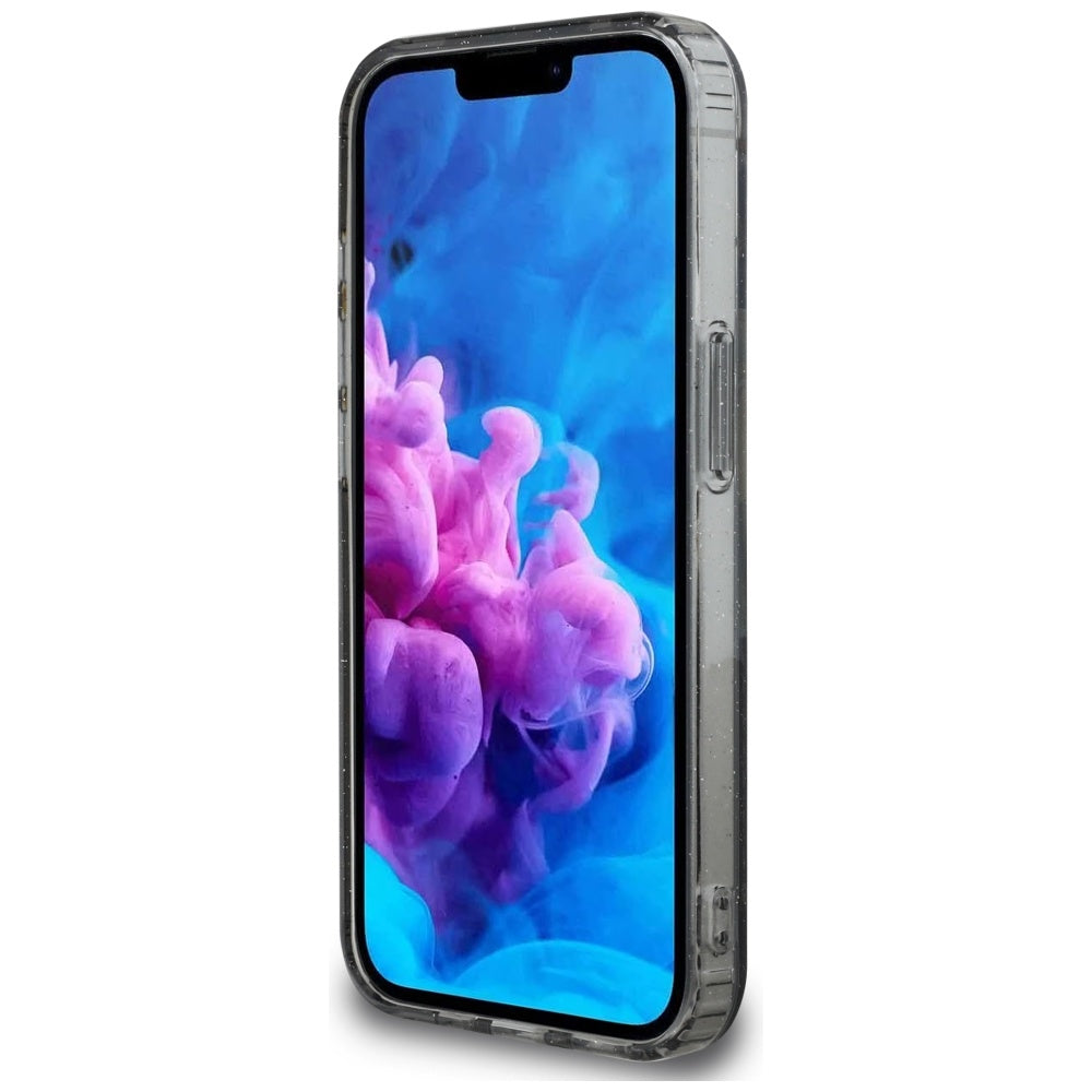 MagSafe hoesje voor Apple iPhone 16e, Guess, IML Metal Glitter Flowers Triangle, Zwart