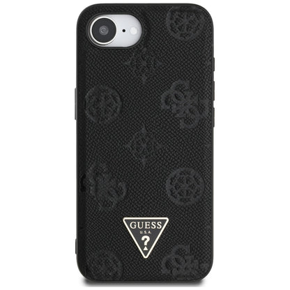 MagSafe Case for Apple iPhone 16e, Guess, Peony Grained Hot Stamp Triangle, Black
