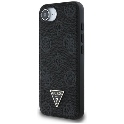 MagSafe Case for Apple iPhone 16e, Guess, Peony Grained Hot Stamp Triangle, Black
