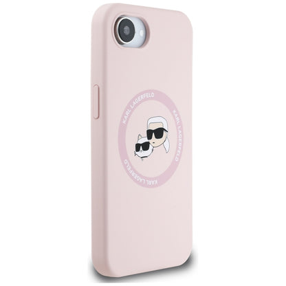 MagSafe hoesje voor Apple iPhone 16e, Karl Lagerfeld, Siliconen Karl & Choupette's Hoofden, Roze