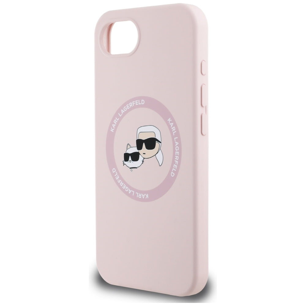 MagSafe hoesje voor Apple iPhone 16e, Karl Lagerfeld, Siliconen Karl & Choupette's Hoofden, Roze