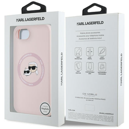 MagSafe hoesje voor Apple iPhone 16e, Karl Lagerfeld, Siliconen Karl & Choupette's Hoofden, Roze