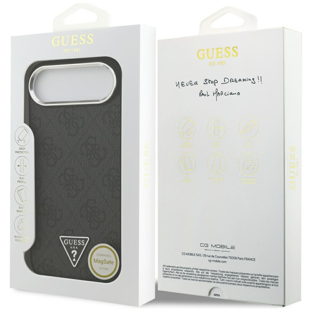 MagSafe hoesje voor Apple iPhone 17 Air, Guess, 4G Triangle Logo, Zwart Zilver