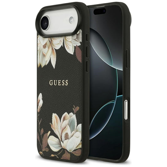 MagSafe hoes voor Apple iPhone 17 Air, Guess, Grained Flowers, Zwart