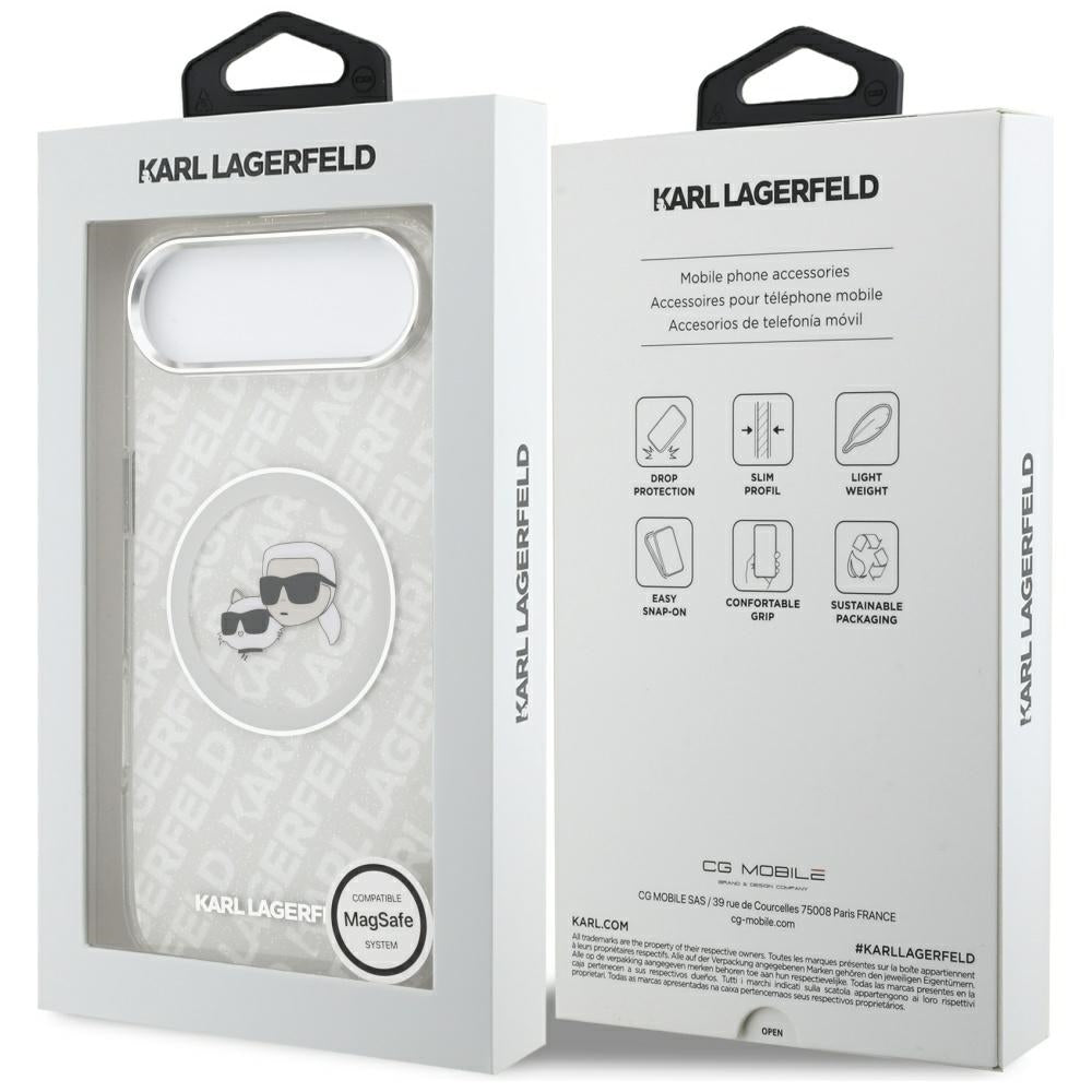 MagSafe hoesje voor Apple iPhone 17 Air, Karl Lagerfeld, IML Glitter Karl & Choupette's Heads, Gri