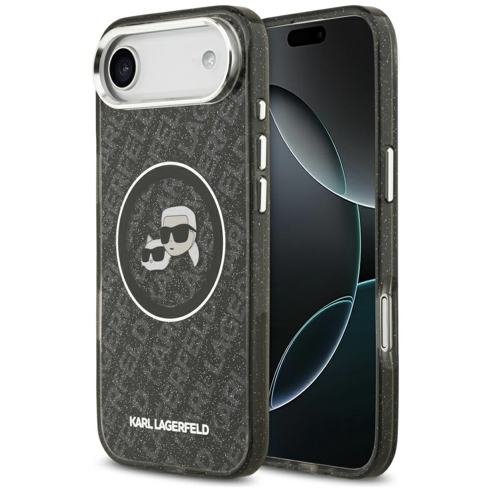 MagSafe hoesje voor Apple iPhone 17 Air, Karl Lagerfeld, IML Glitter Karl & Choupette's Heads, Zwart