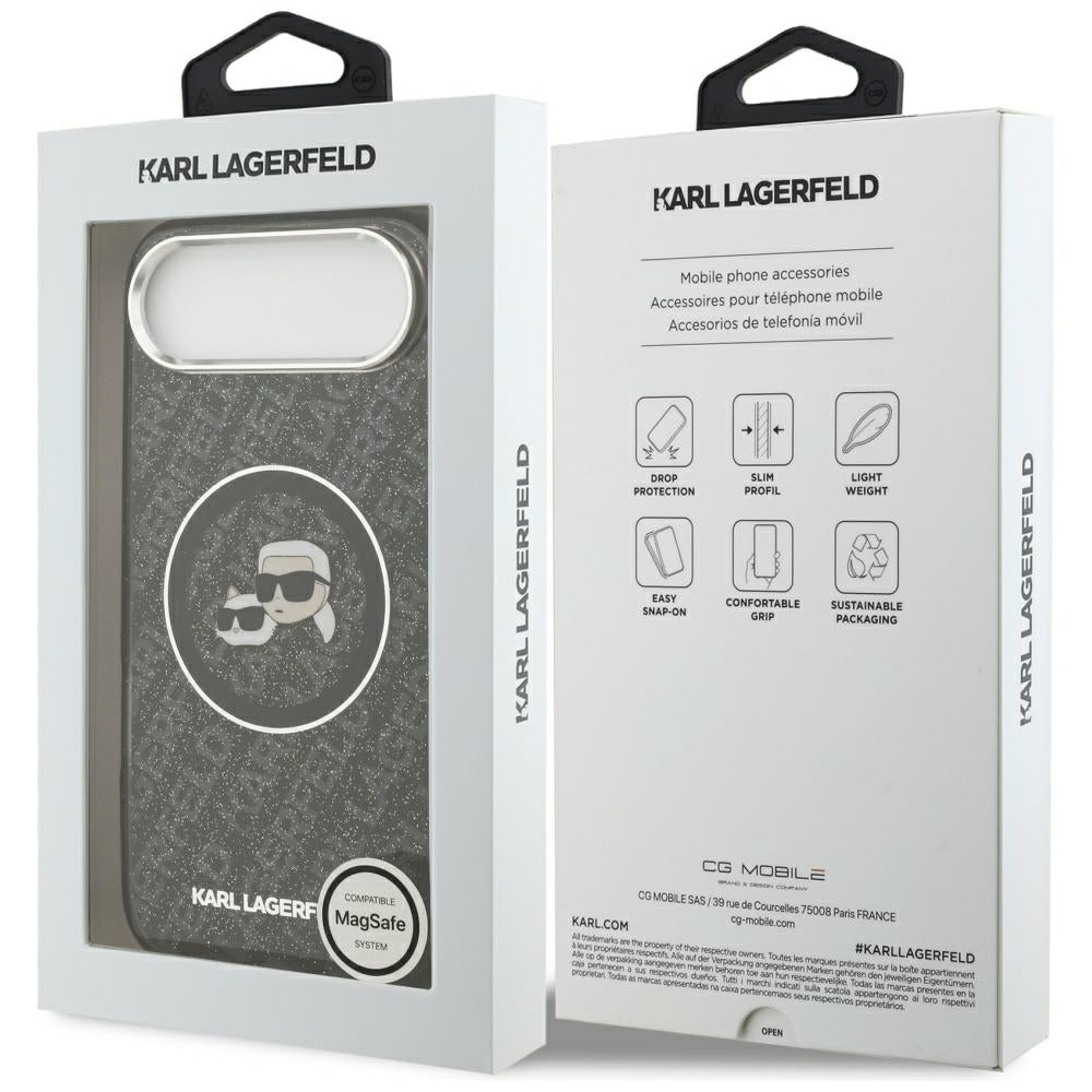 MagSafe hoesje voor Apple iPhone 17 Air, Karl Lagerfeld, IML Glitter Karl & Choupette's Heads, Zwart
