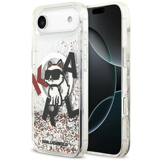 MagSafe hoesje voor Apple iPhone 17 Air, Karl Lagerfeld, Liquid Glitter Choupette Logo, Transparant