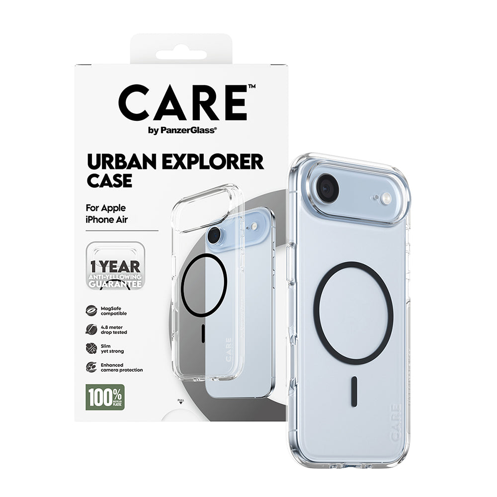 MagSafe hoesje voor Apple iPhone 17 Air, PanzerGlass, Care Urban Explorer, Zwart Transparant