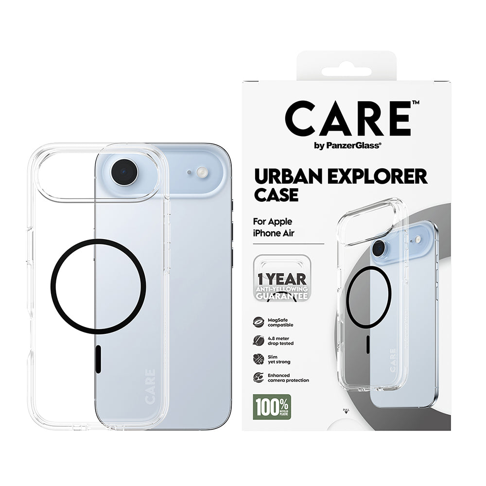 MagSafe hoesje voor Apple iPhone 17 Air, PanzerGlass, Care Urban Explorer, Zwart Transparant