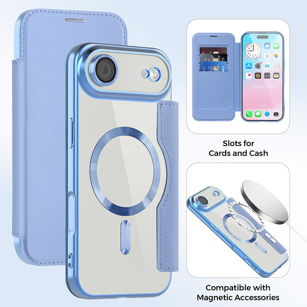 MagSafe hoes voor Apple iPhone 17 Air, Techsuit, SmartMag Book, Blauw