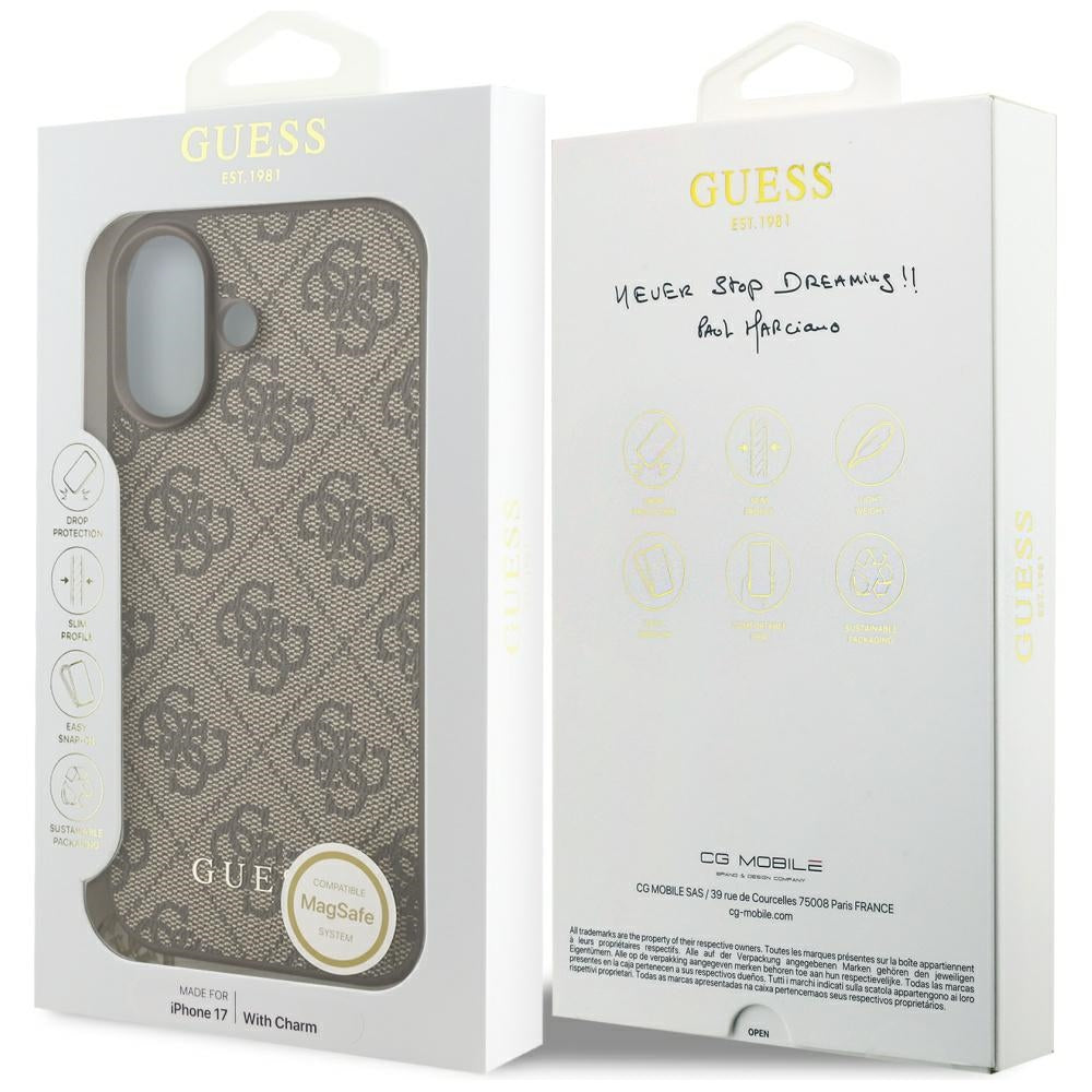 MagSafe hoesje voor Apple iPhone 17, Guess, 4G Charm Cradle, Bruin