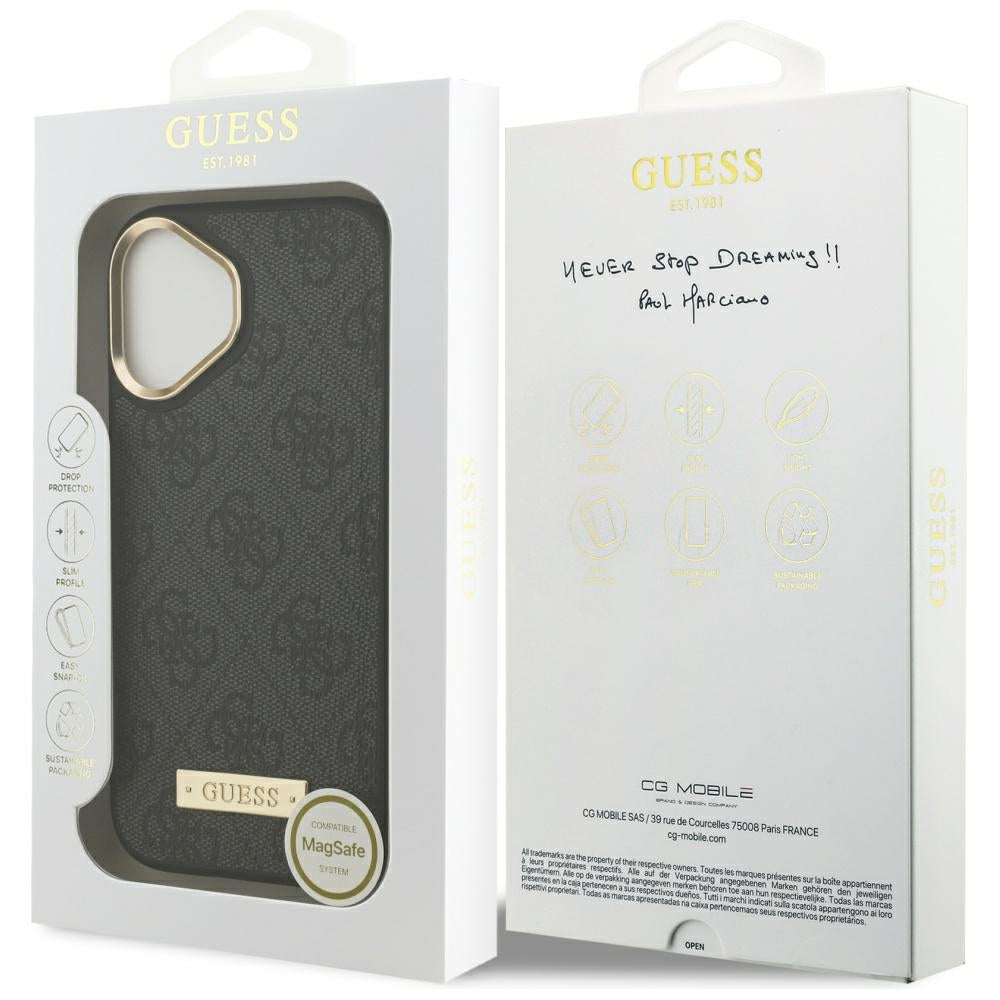 MagSafe-hoesje voor Apple iPhone 17, Guess, 4G Logo Plate, Zwart