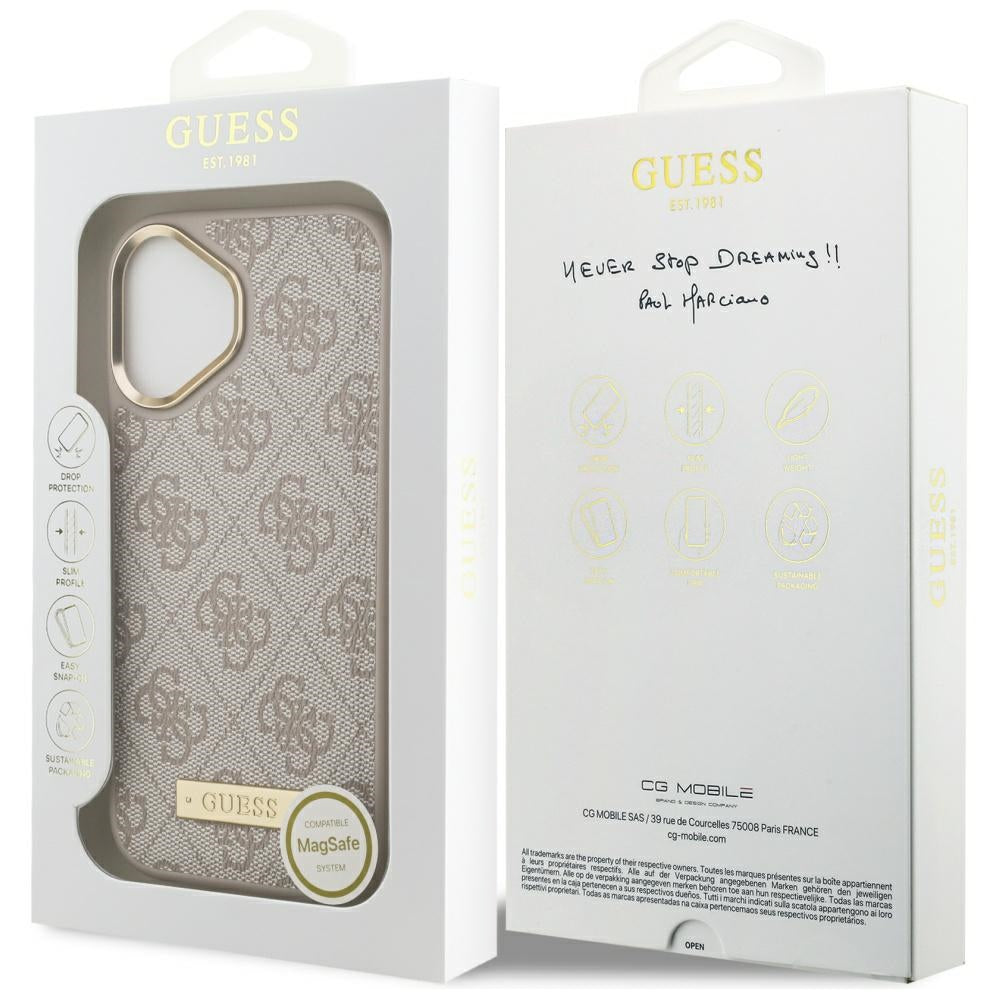 MagSafe hoesje voor Apple iPhone 17, Guess, 4G Logo Plate, Roze