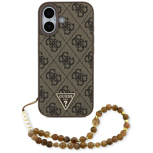 MagSafe hoesje voor Apple iPhone 17, Guess, 4G Triangle Logo Cord Strap, Bruin