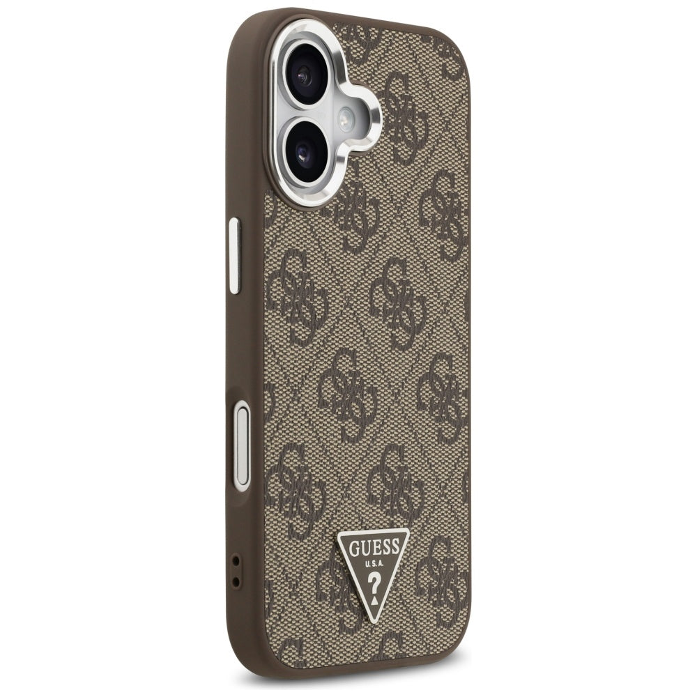 MagSafe hoesje voor Apple iPhone 17, Guess, 4G Triangle Logo, Bruin Zilver