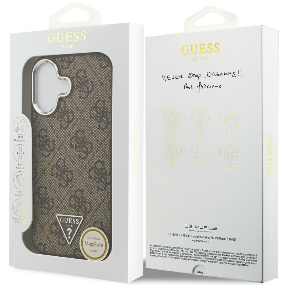 MagSafe hoesje voor Apple iPhone 17, Guess, 4G Triangle Logo, Bruin Zilver