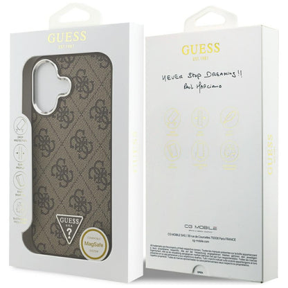 MagSafe hoesje voor Apple iPhone 17, Guess, 4G Triangle Logo, Bruin Zilver