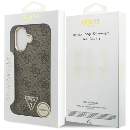 MagSafe hoesje voor Apple iPhone 17, Guess, 4G Triangle Logo, Goudbruin
