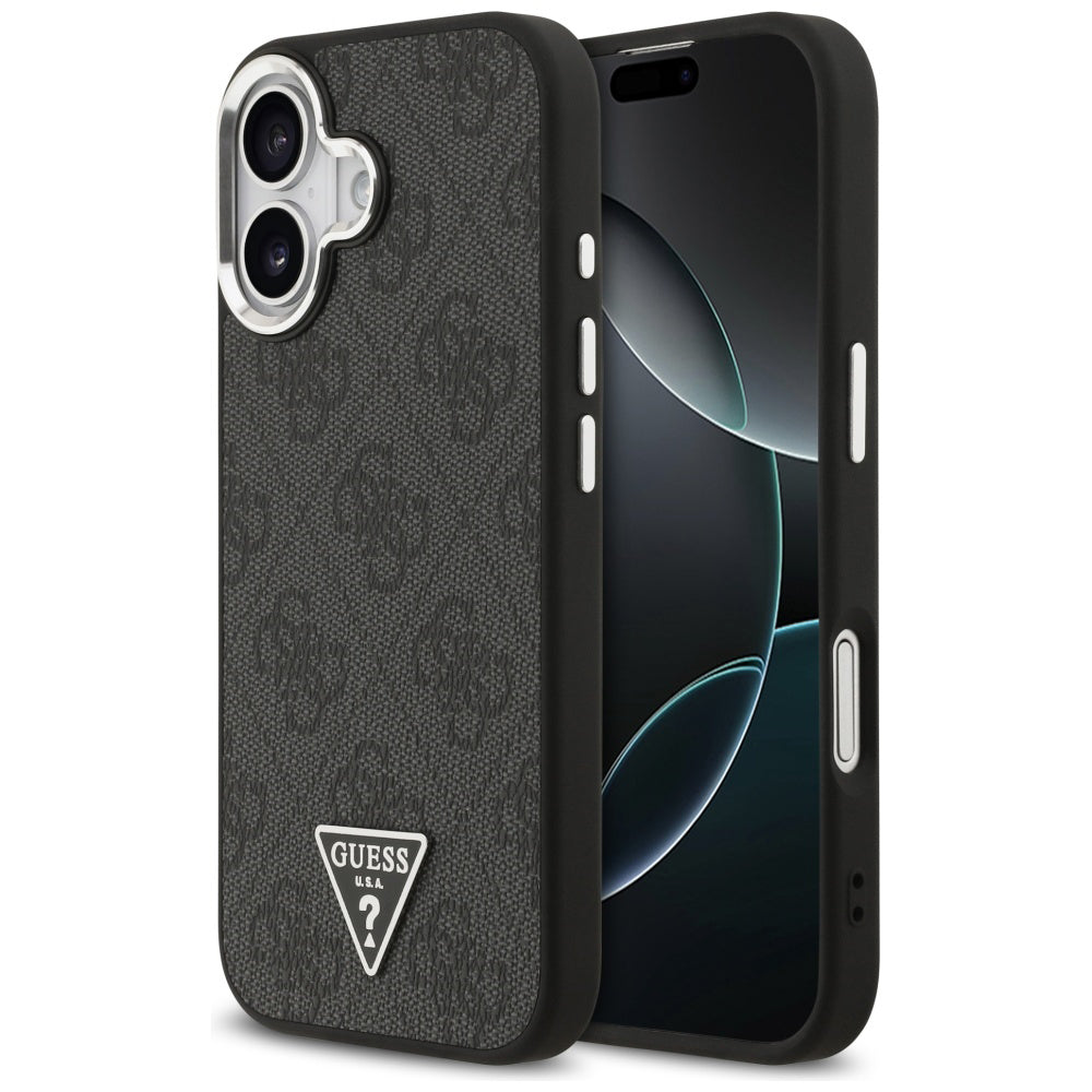 MagSafe hoesje voor Apple iPhone 17, Guess, 4G Triangle Logo, Zwart Zilver