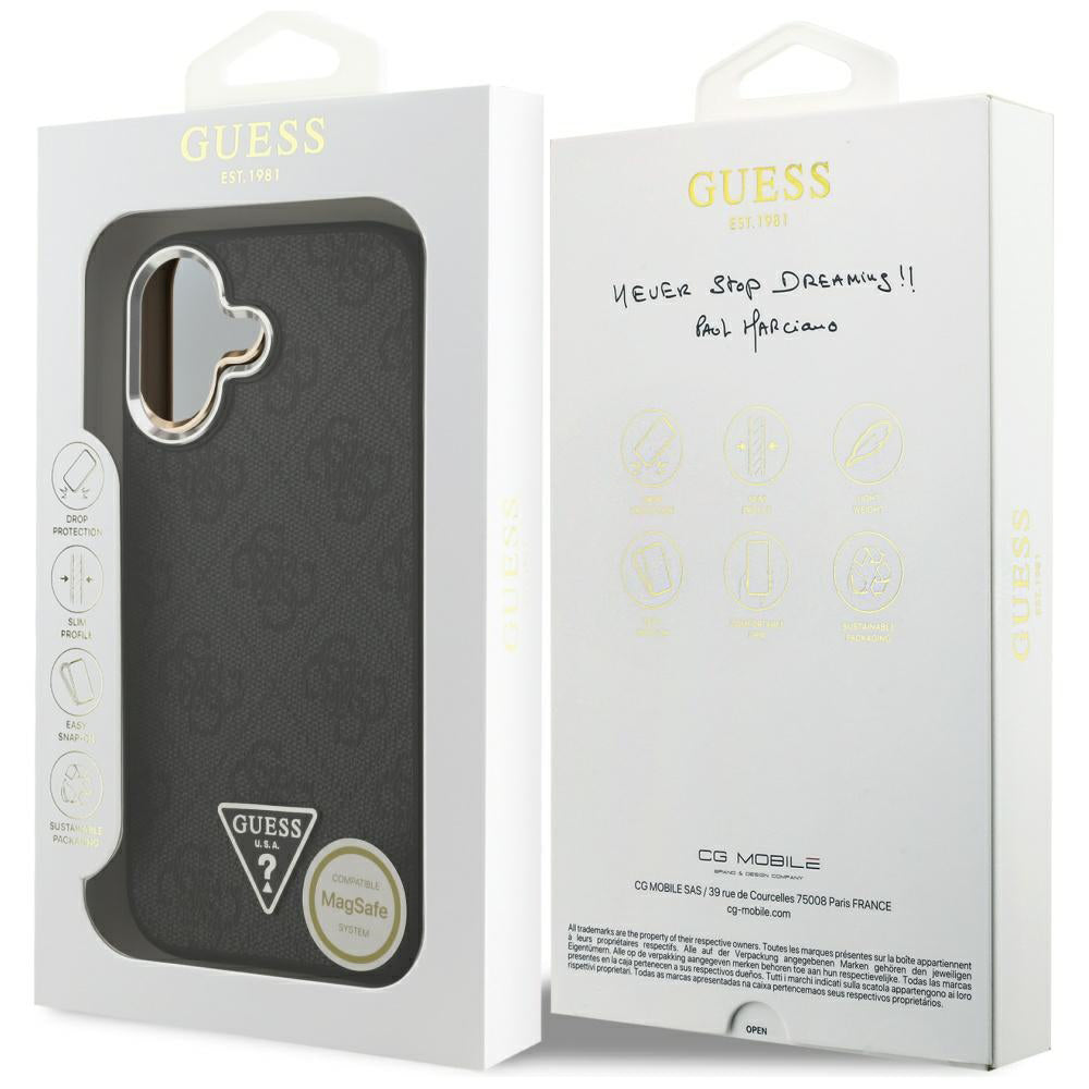 MagSafe hoesje voor Apple iPhone 17, Guess, 4G Triangle Logo, Zwart Zilver