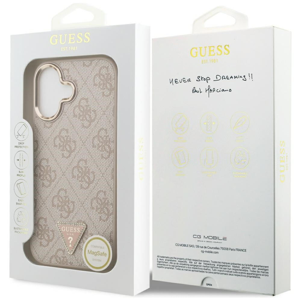 MagSafe hoesje voor Apple iPhone 17, Guess, 4G Triangle Logo, Goudroze
