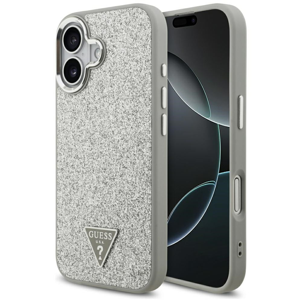 MagSafe hoesje voor Apple iPhone 17, Guess, Glitter Triangle Logo, Zilver