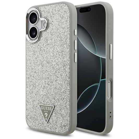 MagSafe hoesje voor Apple iPhone 17, Guess, Glitter Triangle Logo, Zilver