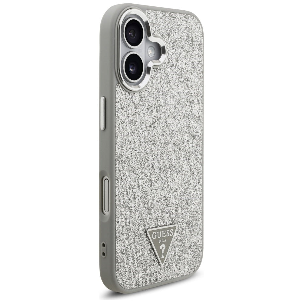 MagSafe hoesje voor Apple iPhone 17, Guess, Glitter Triangle Logo, Zilver