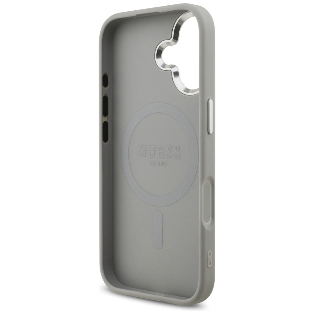 MagSafe hoesje voor Apple iPhone 17, Guess, Glitter Triangle Logo, Zilver