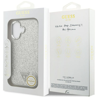 MagSafe hoesje voor Apple iPhone 17, Guess, Glitter Triangle Logo, Zilver