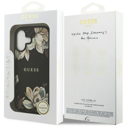 MagSafe hoes voor Apple iPhone 17, Guess, Grained Flowers, Zwart