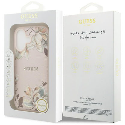 MagSafe hoes voor Apple iPhone 17, Guess, Grained Flowers, Roze