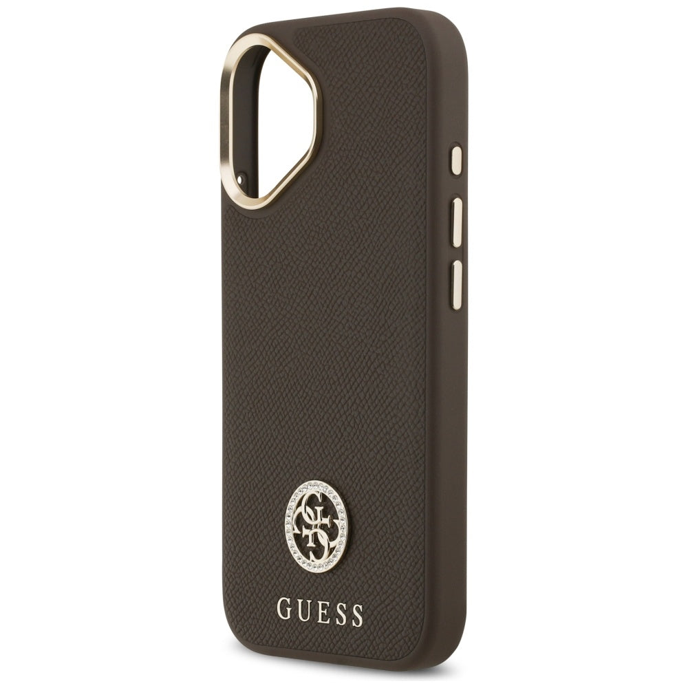 MagSafe hoesje voor Apple iPhone 17, Guess, Grained Strass Logo, Bruin