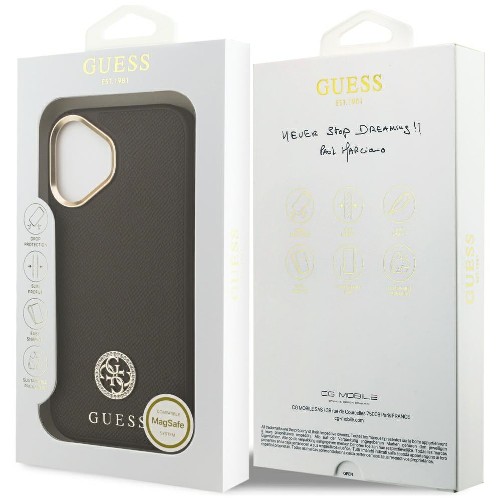 MagSafe hoesje voor Apple iPhone 17, Guess, Grained Strass Logo, Bruin