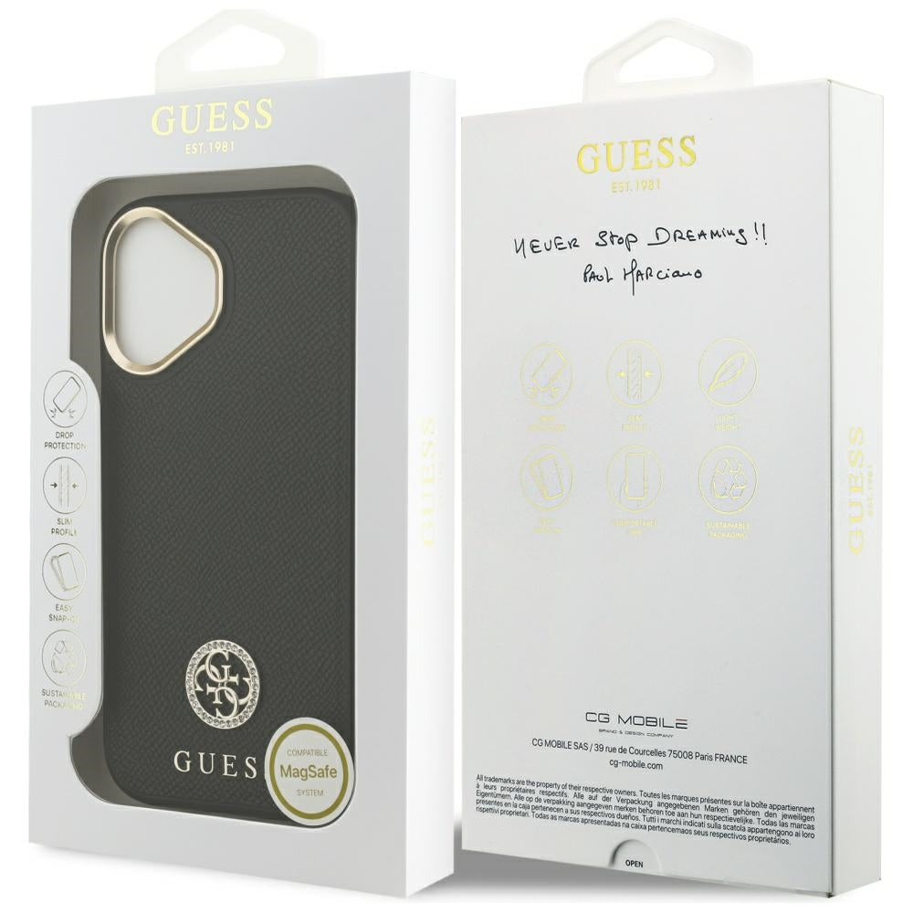MagSafe hoesje voor Apple iPhone 17, Guess, Grained Strass Logo, Zwart