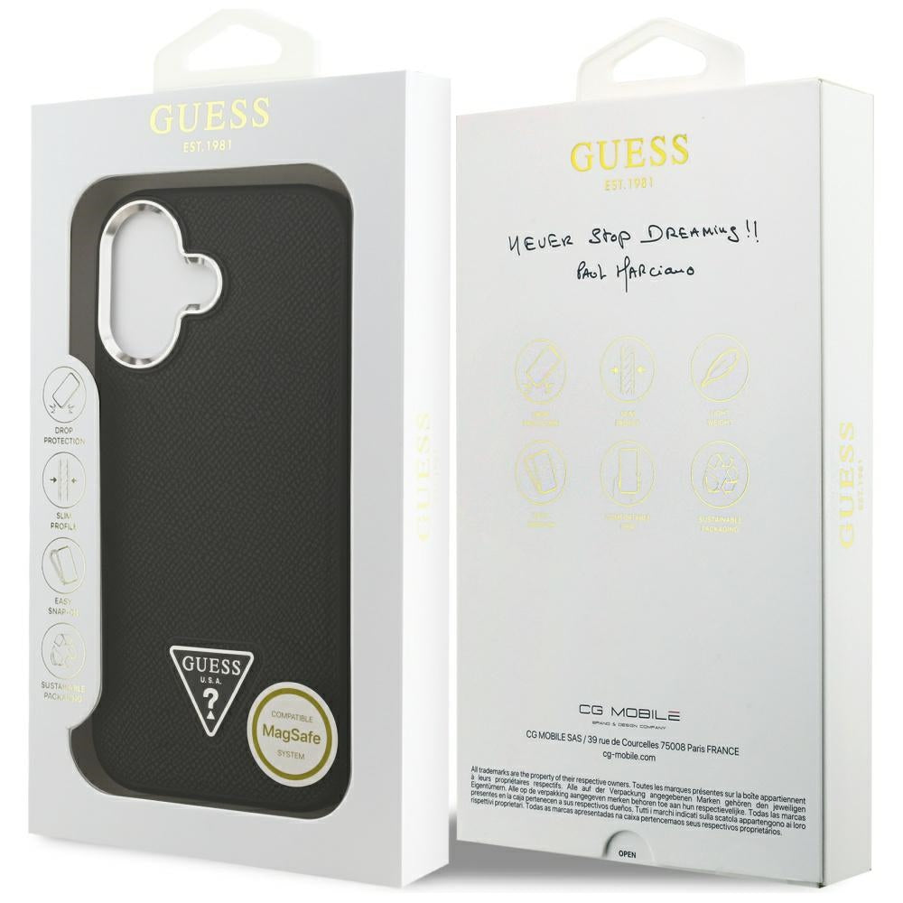 MagSafe hoes voor Apple iPhone 17, Guess, Grained Triangle Logo, Zwart