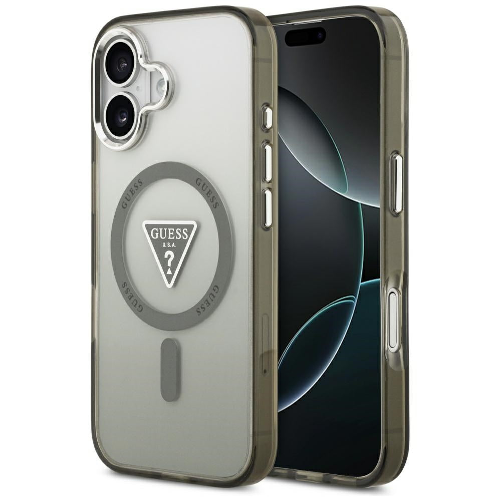 MagSafe hoesje voor Apple iPhone 17, Guess, IML Gradient Triangle Logo, Zilverachtig Khaki