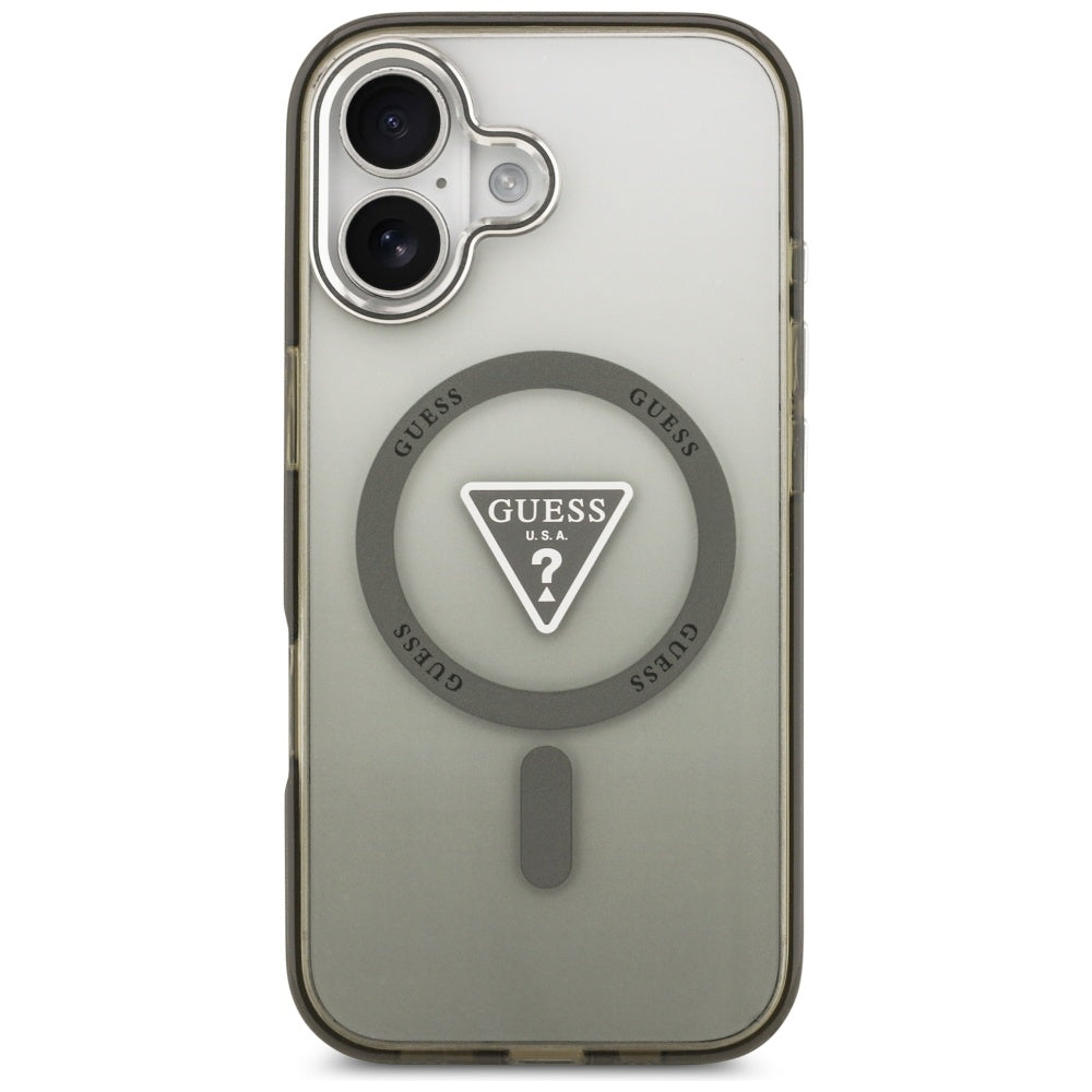 MagSafe hoesje voor Apple iPhone 17, Guess, IML Gradient Triangle Logo, Zilverachtig Khaki