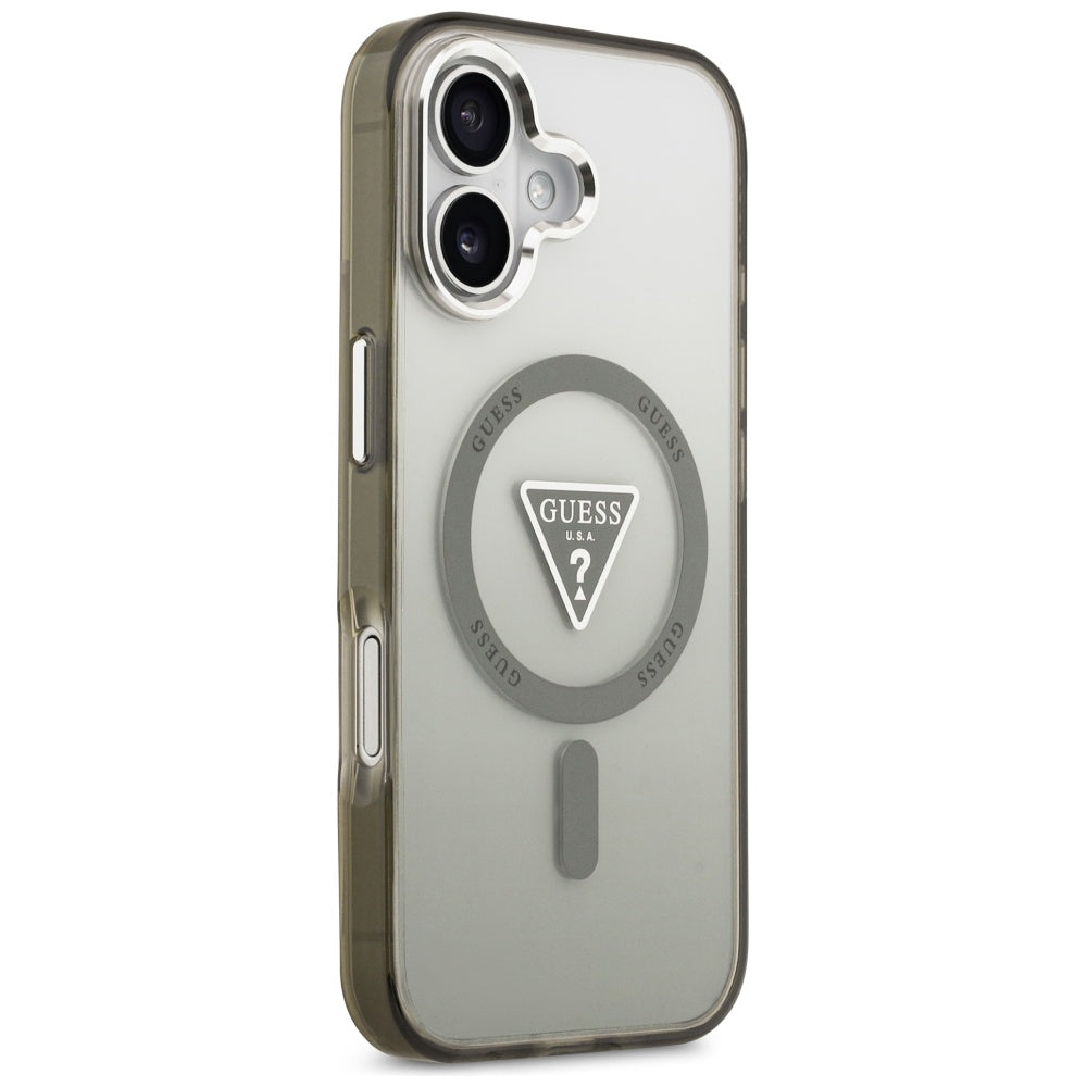 MagSafe hoesje voor Apple iPhone 17, Guess, IML Gradient Triangle Logo, Zilverachtig Khaki