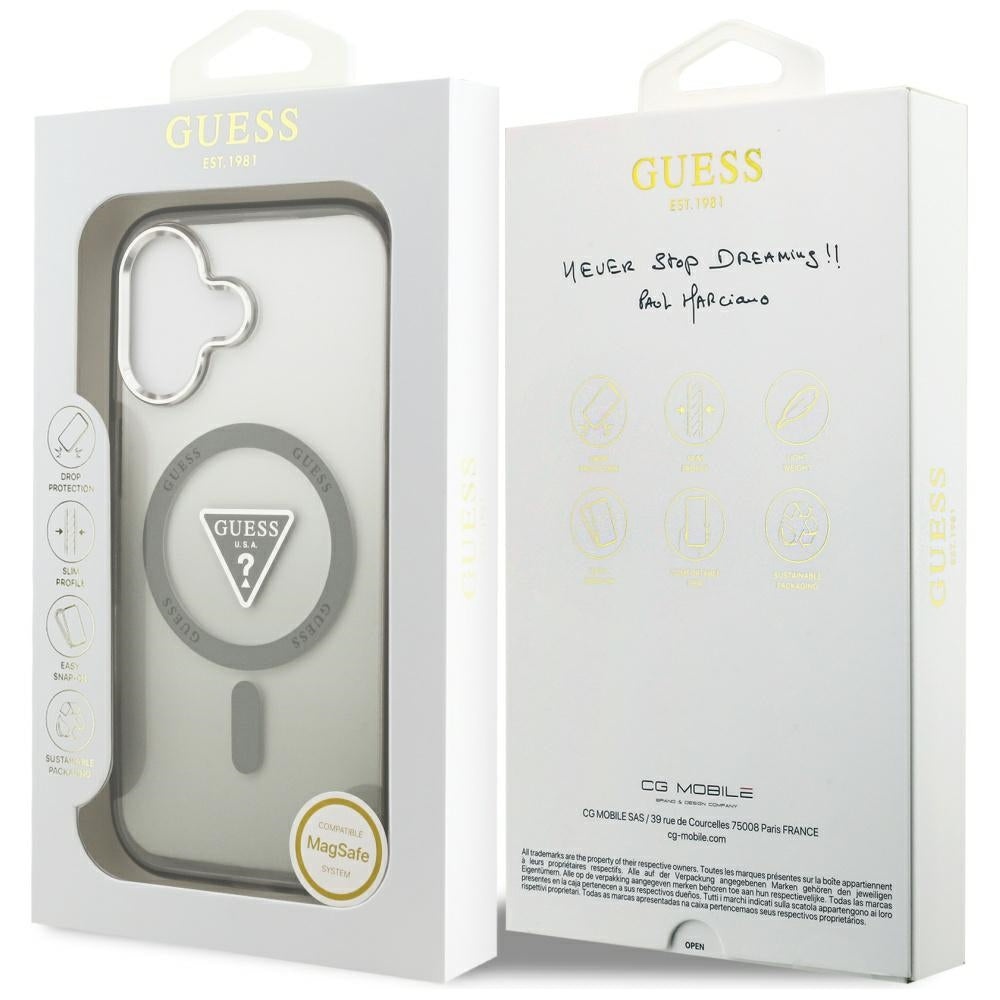 MagSafe hoesje voor Apple iPhone 17, Guess, IML Gradient Triangle Logo, Zilverachtig Khaki