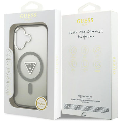 MagSafe hoesje voor Apple iPhone 17, Guess, IML Gradient Triangle Logo, Zilverachtig Khaki