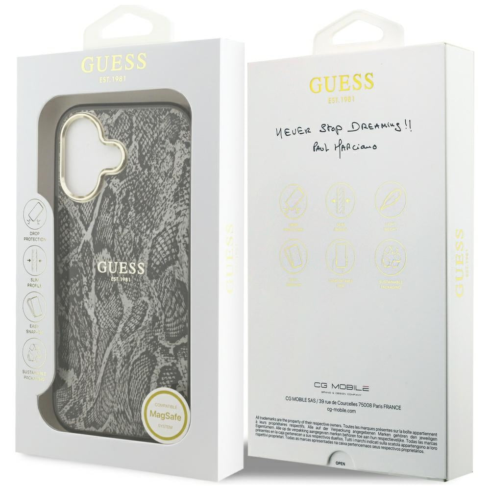 MagSafe hoesje voor Apple iPhone 17, Guess, Python Patroon, Zwart