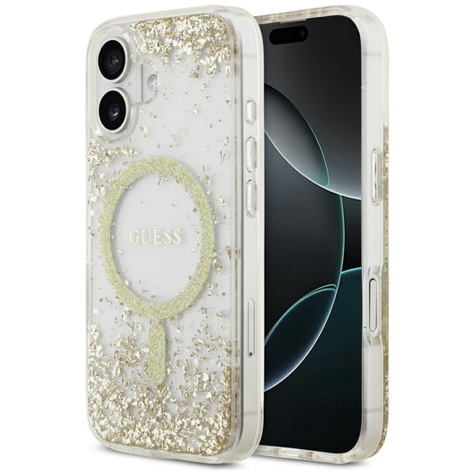 MagSafe hoesje voor Apple iPhone 17, Guess, Resin Bottom Glitter, Goud