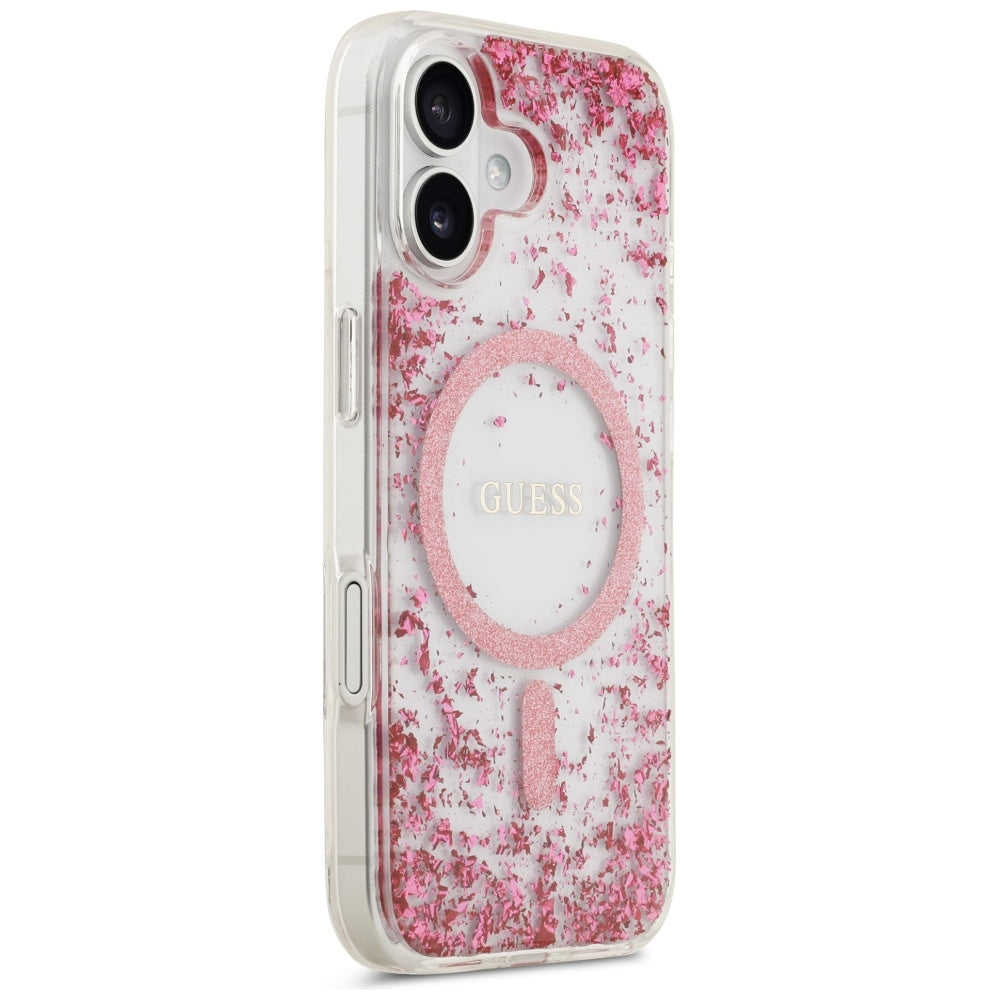 MagSafe hoesje voor Apple iPhone 17, Guess, Resin Bottom Glitter, Roze