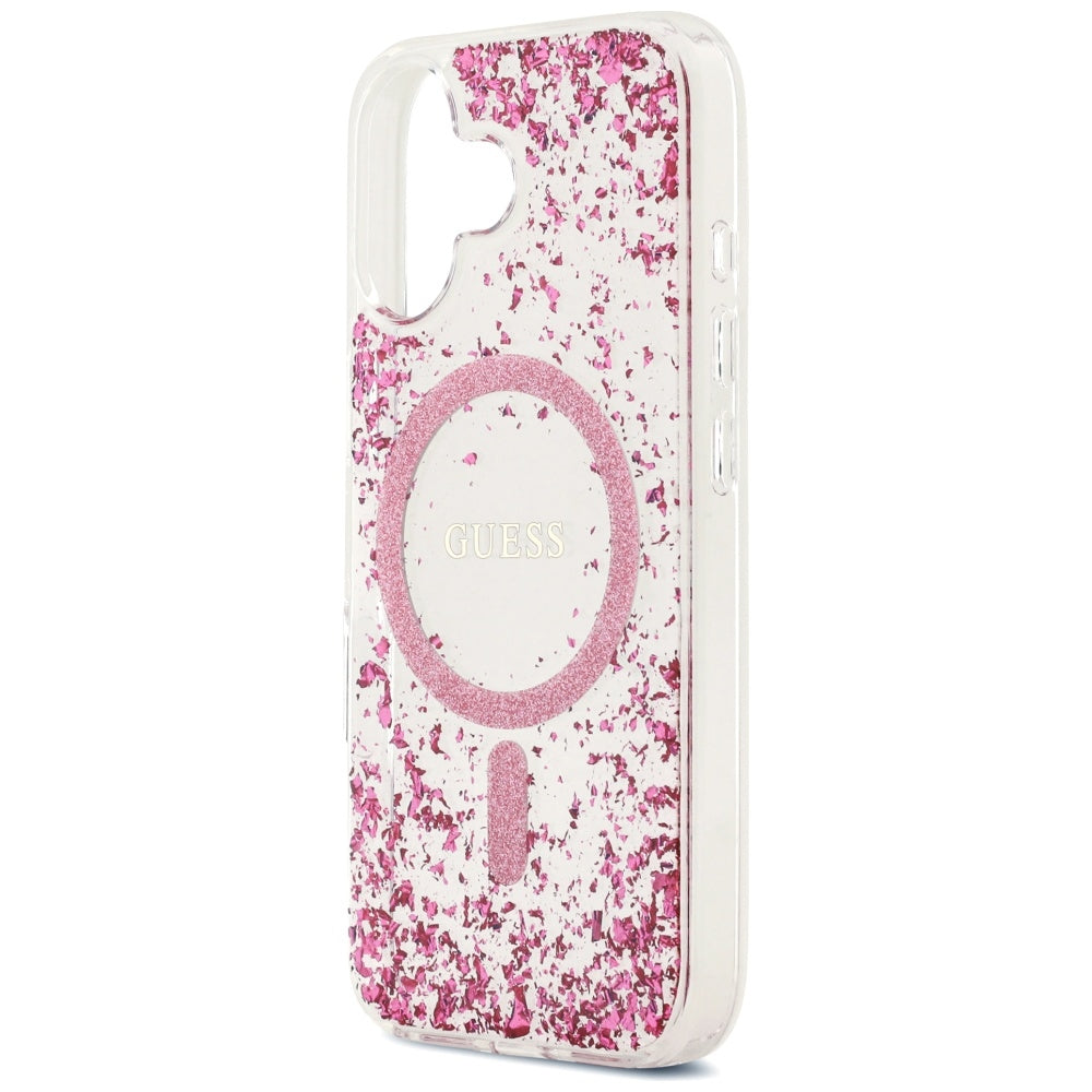 MagSafe hoesje voor Apple iPhone 17, Guess, Resin Bottom Glitter, Roze