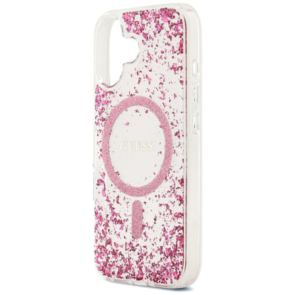 MagSafe hoesje voor Apple iPhone 17, Guess, Resin Bottom Glitter, Roze