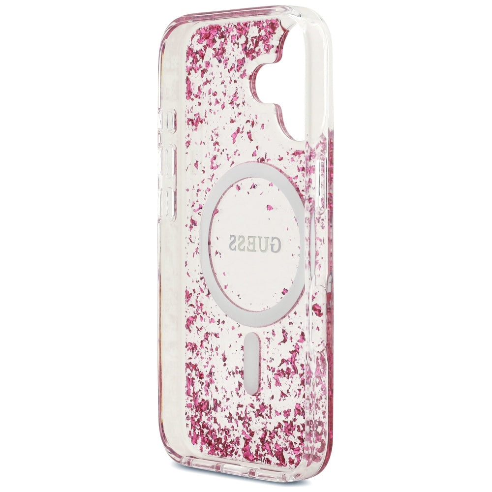 MagSafe hoesje voor Apple iPhone 17, Guess, Resin Bottom Glitter, Roze